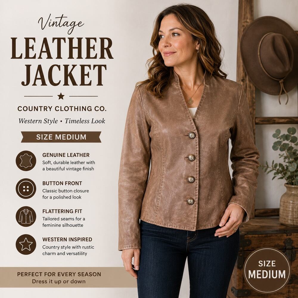 Vintage Country Clothing Co Leather Jacket Blazer Womens Medium Brown Western
